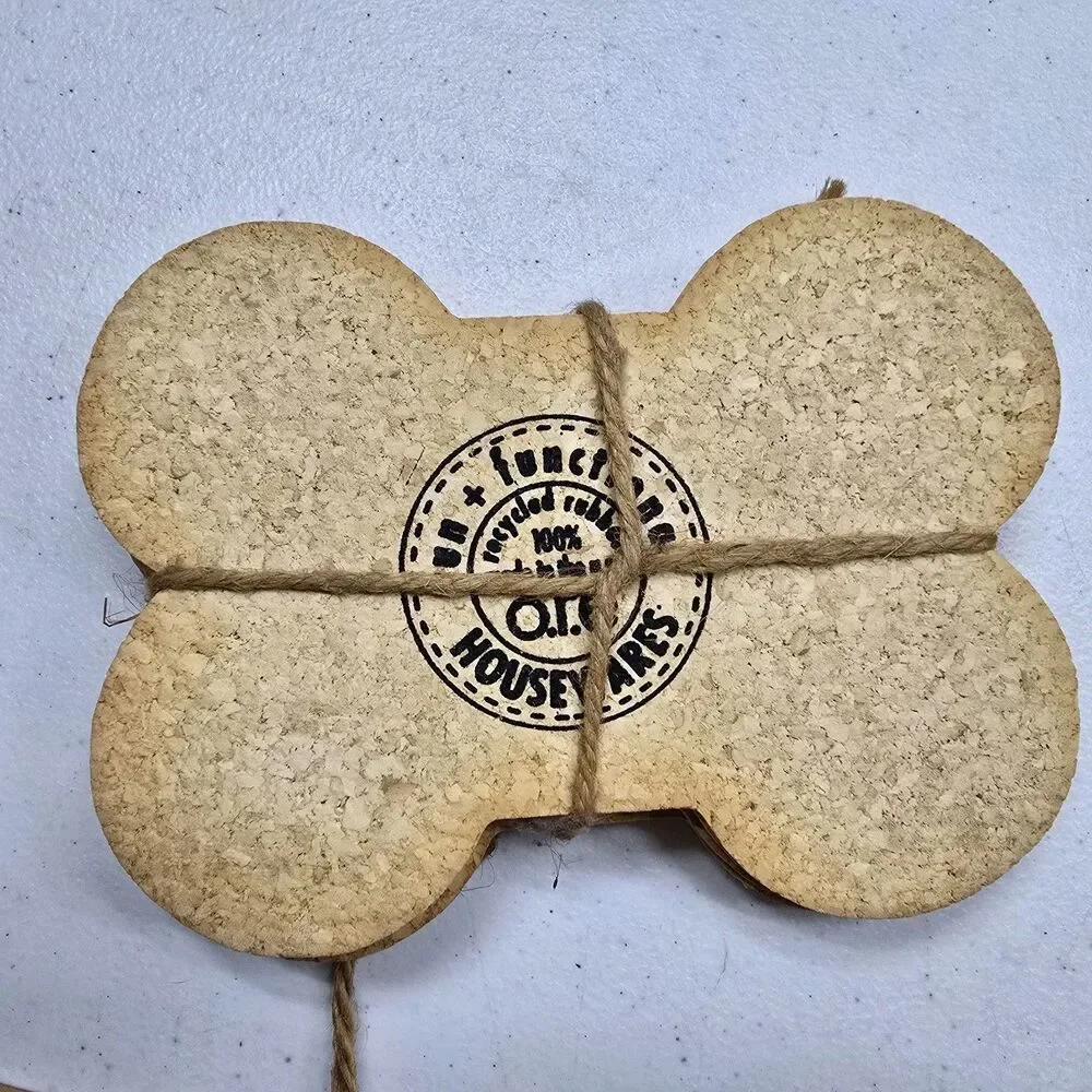 Vintage Dog Bone Shaped Cork/Rubber Coasters 4 Piece *Never Used